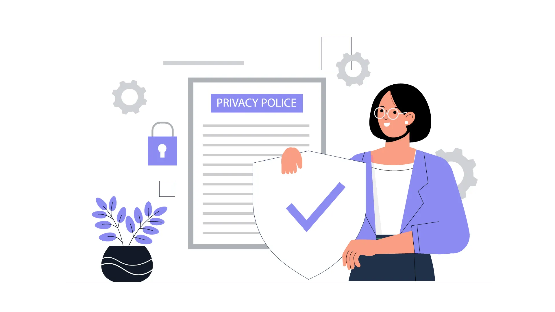 Privacy Policy Overview Woman with Document Vector Illustration